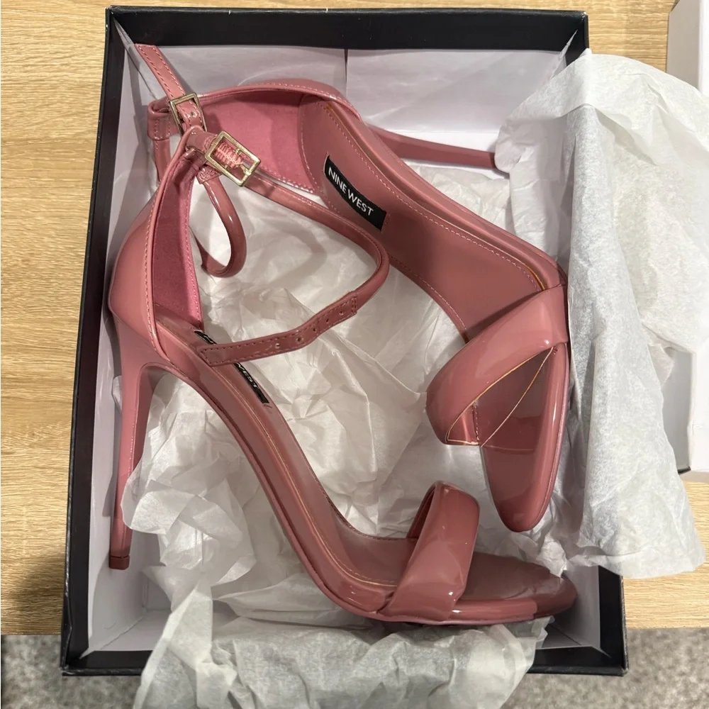 Nine West Pink Patent Ankle-Strap Stiletto Heels - Picture 7 of 8